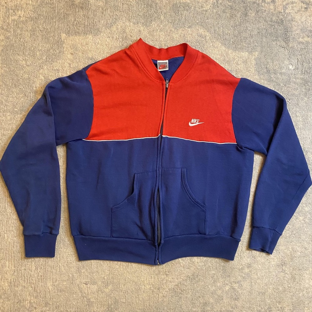Vintage Nike Jacket Mens Large Blue Red Colorblock Fleece Track Made USA 80s